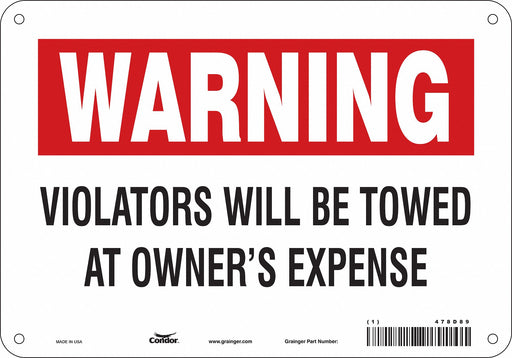 Vehicles Will Be Towed Sign 7 x 10 
