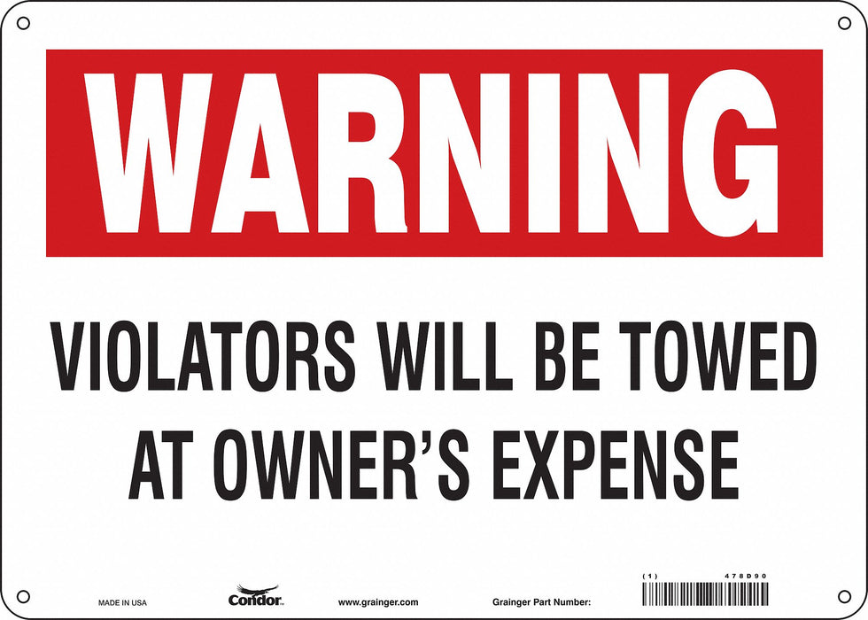 Vehicles Will Be Towed Sign 10 x 14 