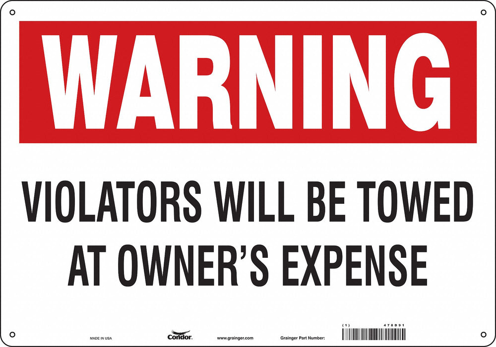 Vehicles Will Be Towed Sign 14 x 20 