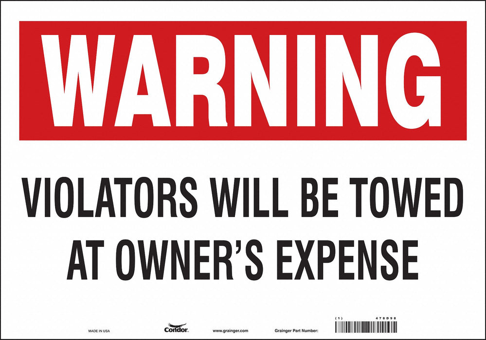 Vehicles Will Be Towed Sign 14 x 20 
