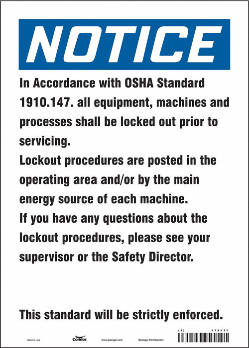 Safety Sign 14 in x 10 in Vinyl