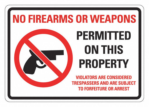 Reflective No Weapons Sign 10x14in Alum