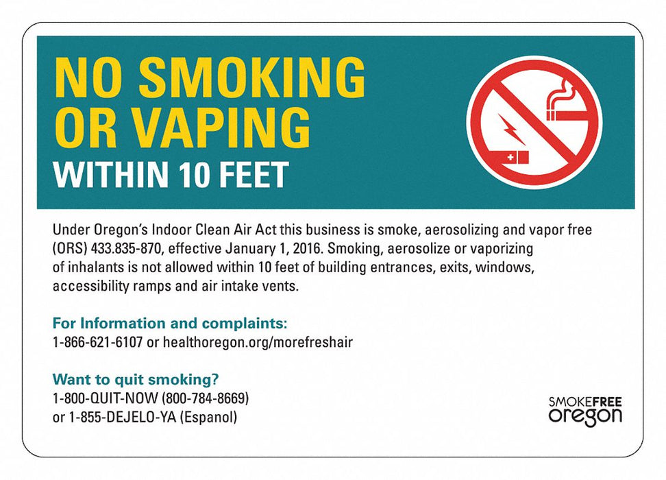 No Smoking Sign 10inx14in Aluminum