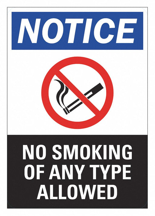 No Smoking Sign 10 inx7 in Plastic