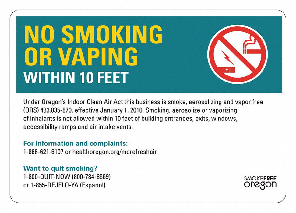 No Smoking Sign 10x7in Rflctv Sheet PK2