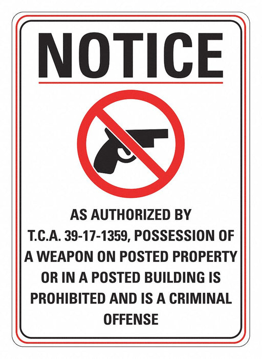 Eco Weapons Notice Sign 14 in x 10 in