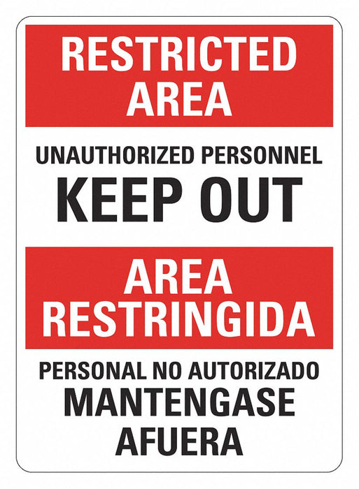 Restricted Area Sign 14inx10in Plastic