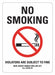 No Smoking Sign 14 inx10 in Plastic