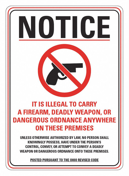 Rflctv Weapons Notice Sign 14x10in Alum