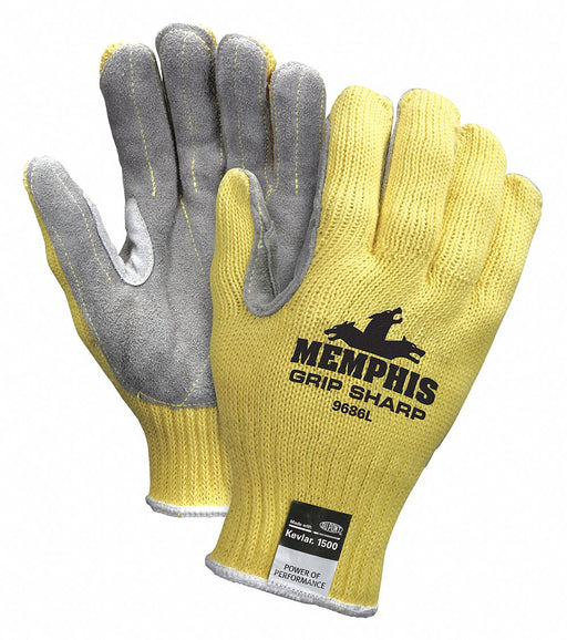 Leather Gloves Gray Yellow L PR