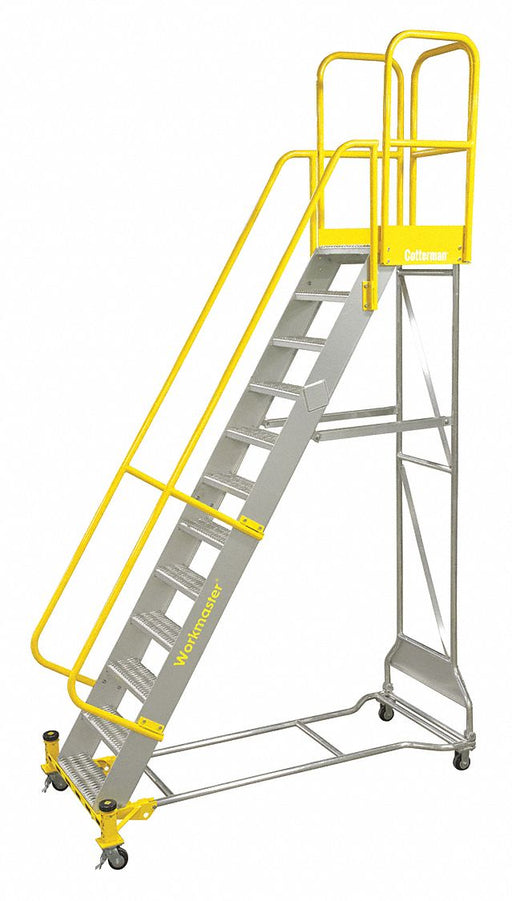 Rolling Ladder 112 in H Aluminum 7 Steps