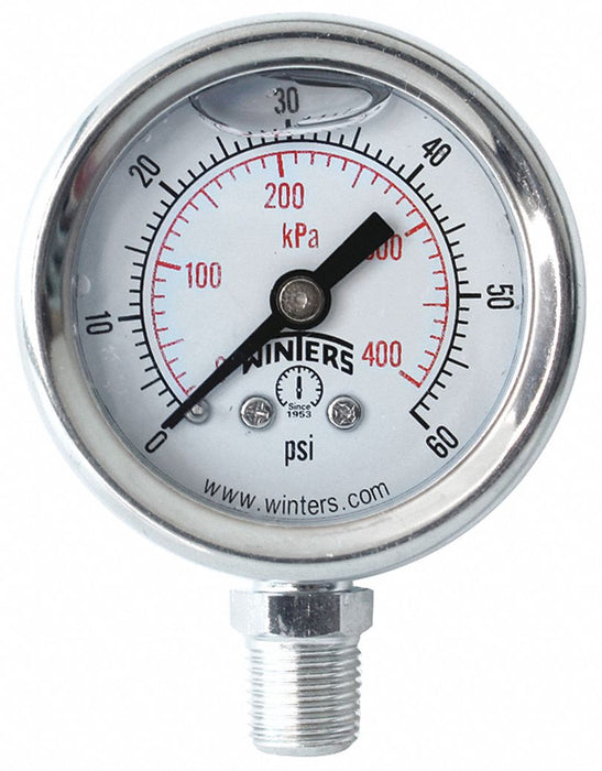 N0234 Pressure Gauge 1-1/2 Dial Size Silver