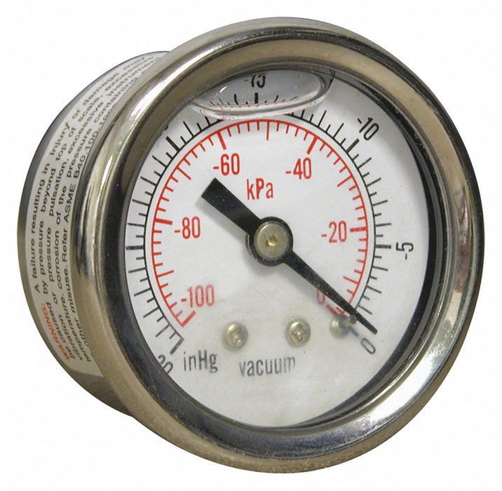 N0235 Vacuum Gauge 1-1/2 Dial Size Silver