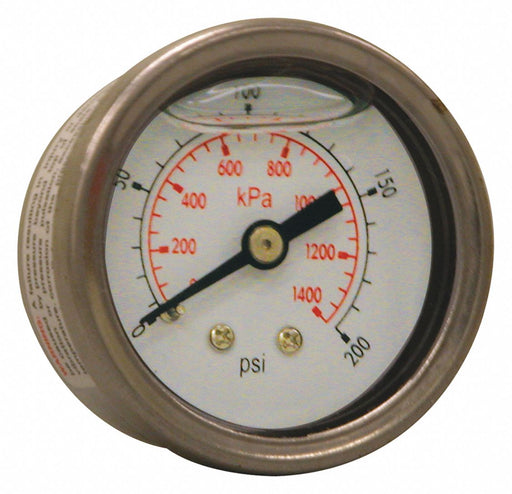 Pressure Gauge 1-1/2 Dial Size Silver
