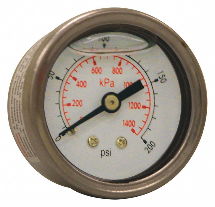 N0235 Pressure Gauge 1-1/2 Dial Size Silver