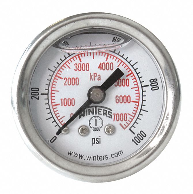 N0235 Pressure Gauge 1-1/2 Dial Size Silver