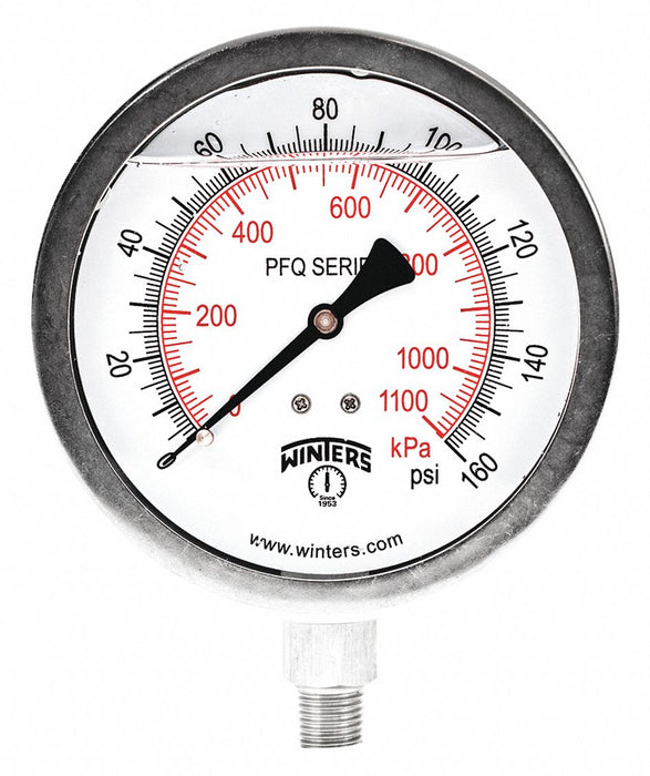 N0154 Pressure Gauge 4 Dial Size Silver