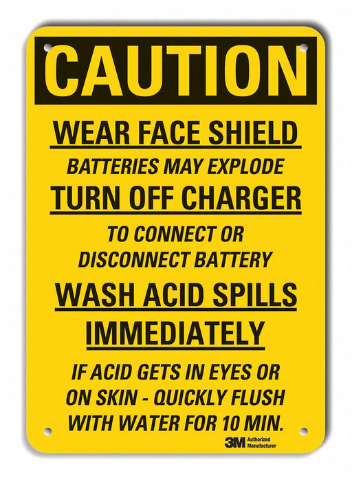 Rflct Batt. Hzrd Caution Sign 14x10in