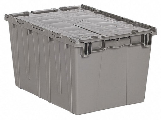 Attached Lid Container Gray Solid HDPE