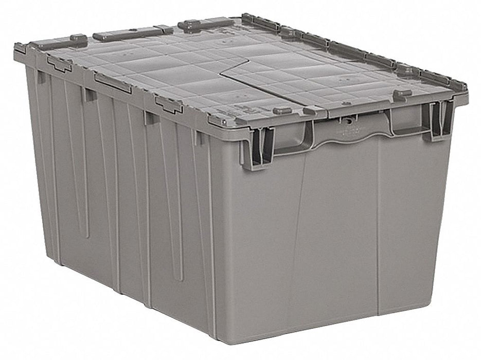 Attached Lid Container Gray Solid HDPE