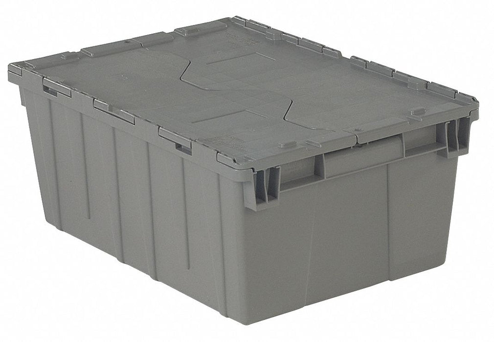 H6168 Attached Lid Container Gray Solid HDPE