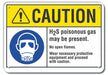 Rflct H2S Poison Gas Caut Sign 10x14in