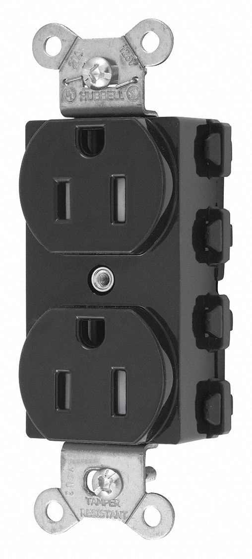 Receptacle Black 15 A 2P3W Back 1PK