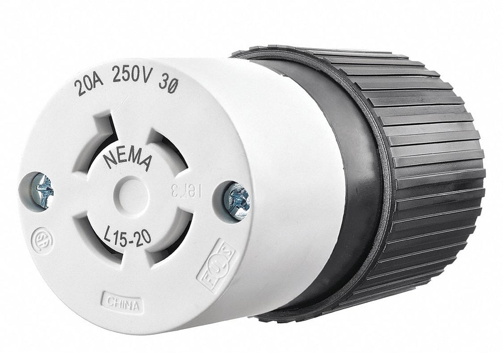 Locking Connector Black/Wht 250VAC 20A