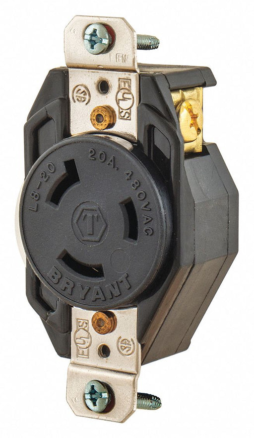 Locking Receptacle Black 480VAC 3 HP 20A