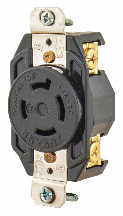 Locking Receptacle Black 480VAC 5 HP 20A
