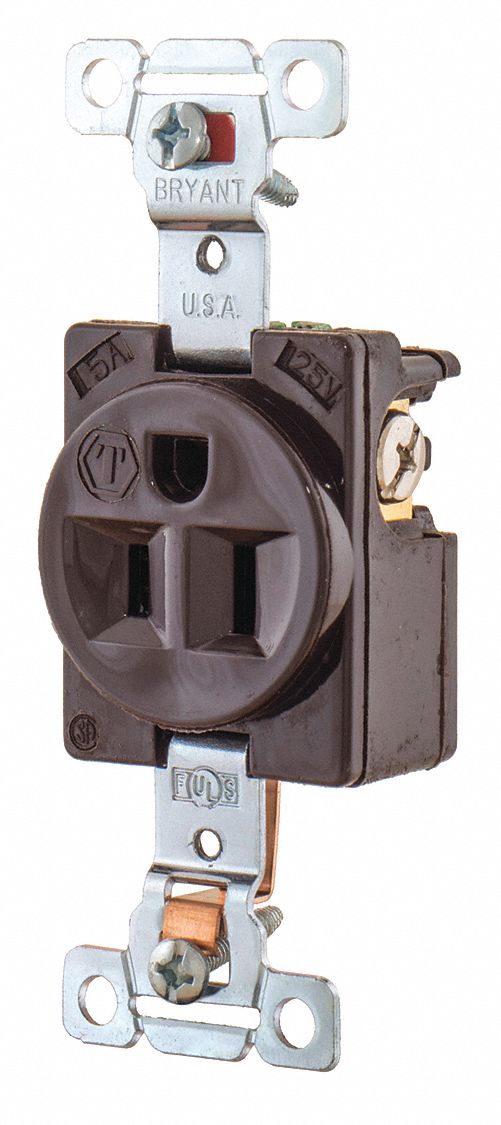 Receptacle Brwn 15A Nylon 0.5 HP 2 Poles