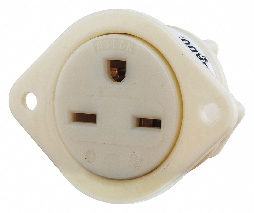 Flanged Receptacle Wht 15A Nylon 1.5 HP
