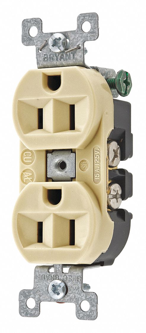 Receptacle Ivory 15A Nylon 0.5HP 2 Poles