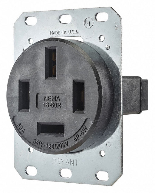 Receptacle Blk 60A Thermoplastic Polymer