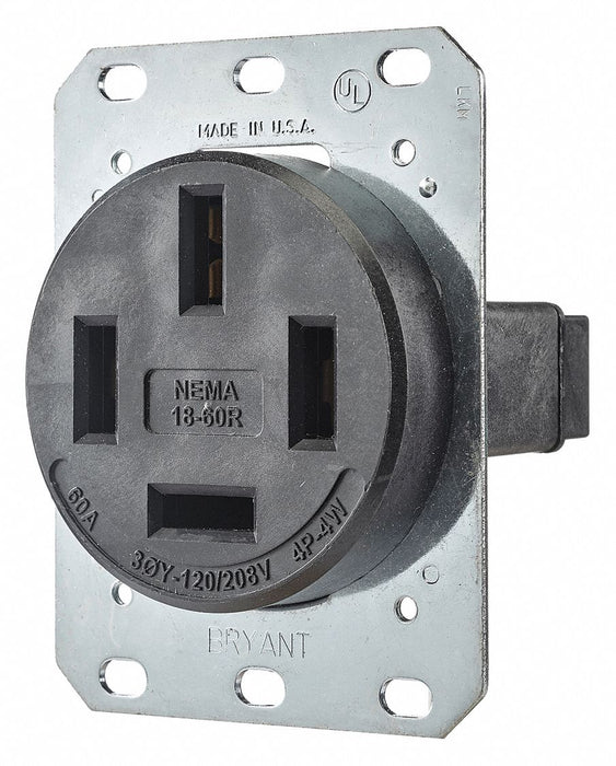 Receptacle Blk 60A Thermoplastic Polymer