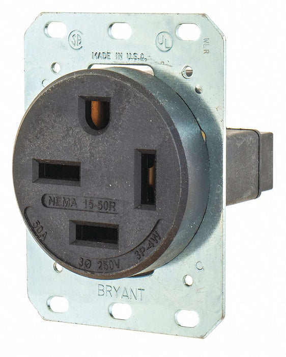 Receptacle Black 50A 7.5 HP 3 Poles