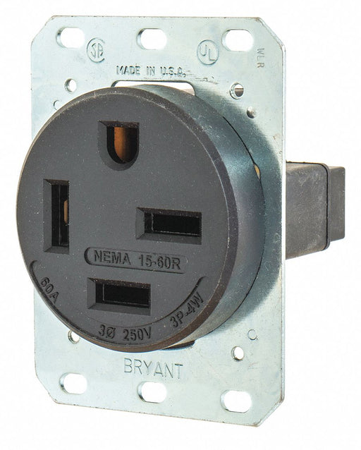 Receptacle Black 60A 10.0 HP 3 Poles