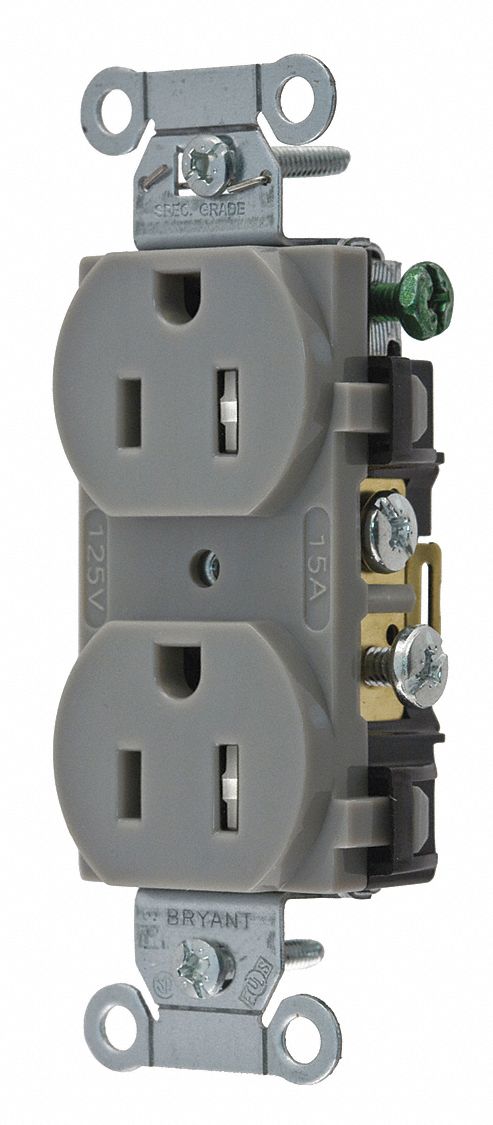 Receptacle Gray 15A Nylon 0.5 HP 2 Poles