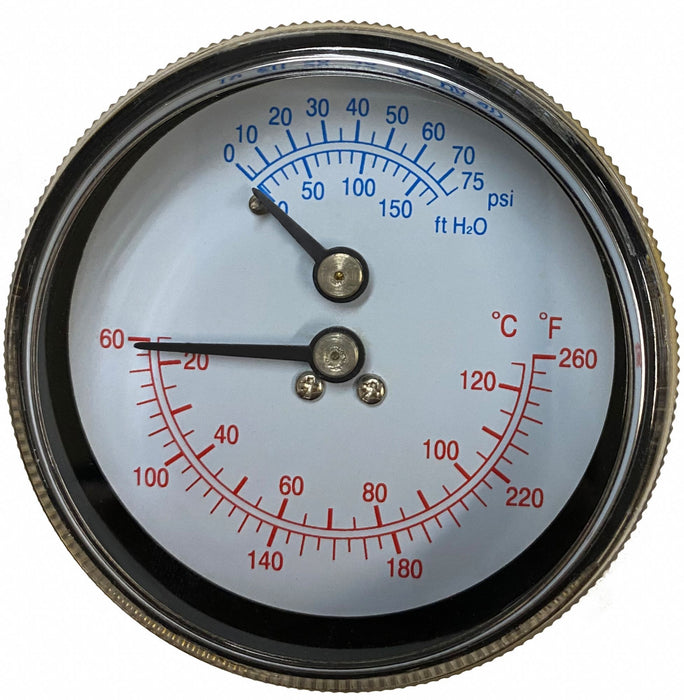 Boiler Gauge Round 0-75 PSI 60 to 260 F