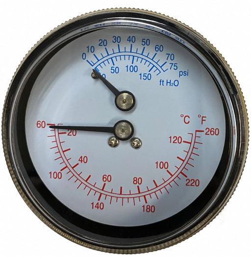 Boiler Gauge Round 0-75 PSI 60 to 260 F