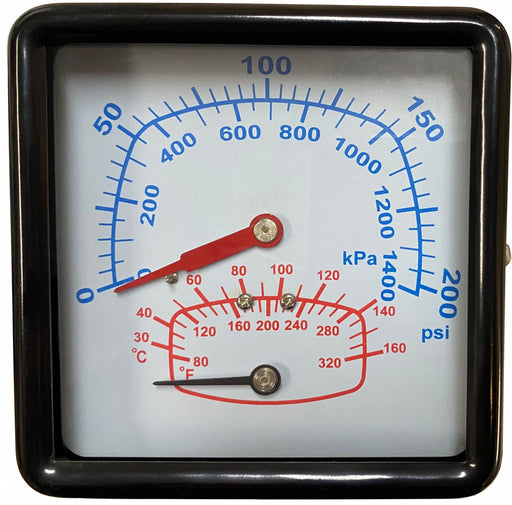 Boiler Gauge Square 0-200PSI 80 to 320 F