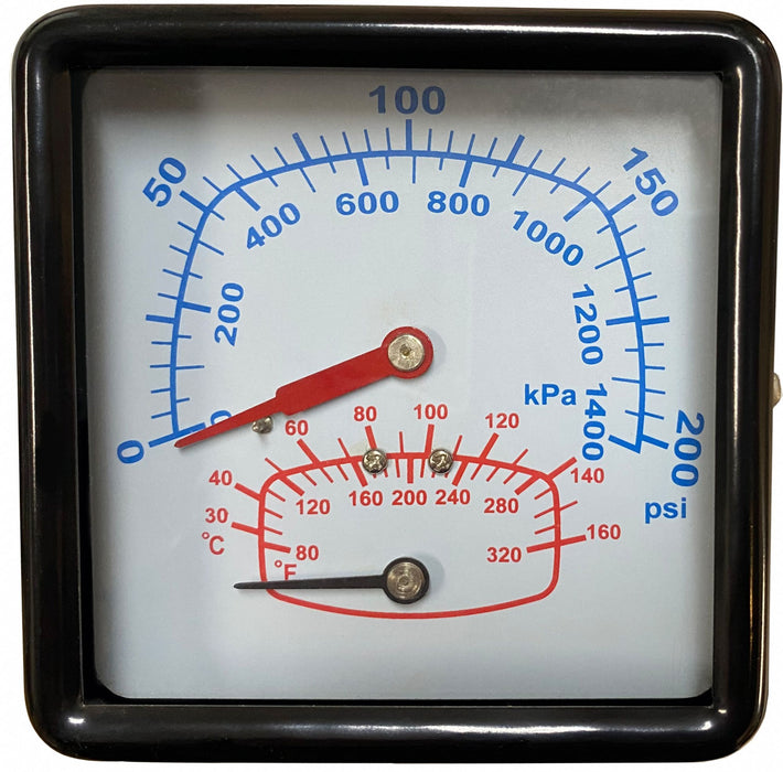 Boiler Gauge Square 0-200PSI 80 to 320 F