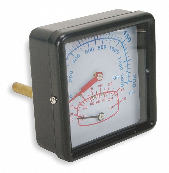 Boiler Gauge Square 0-200PSI 80 to 320 F