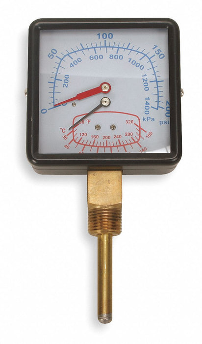 Boiler Gauge Square 0-200PSI 80 to 320 F