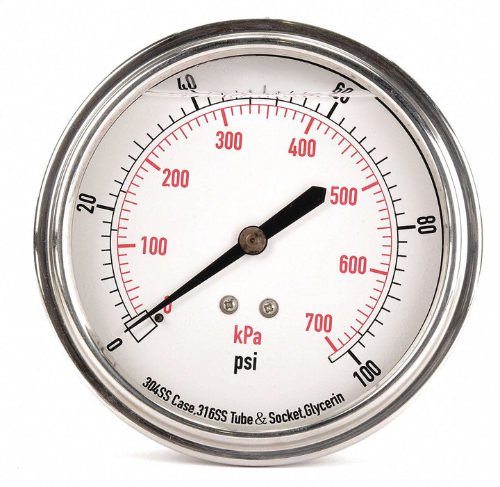 D1369 Pressure Gauge Liquid Filled 3-1/2 In