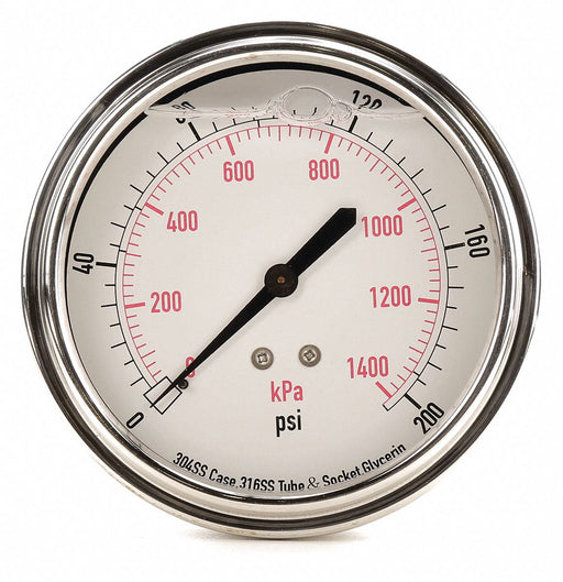 D1369 Pressure Gauge Liquid Filled 3-1/2 In