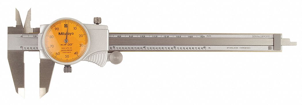 N1164 Dial Caliper 6 In Orange 0.100/Rev