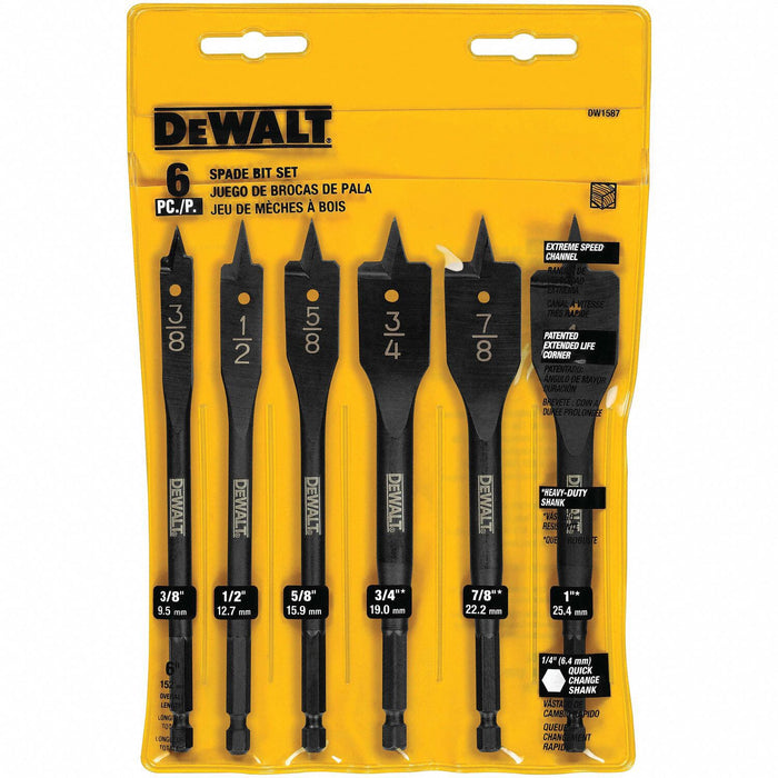 Spade Bit Set Shank Hex 1/4