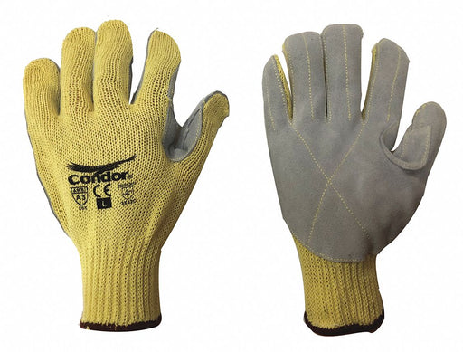 Leather Gloves Gray Yellow L PR