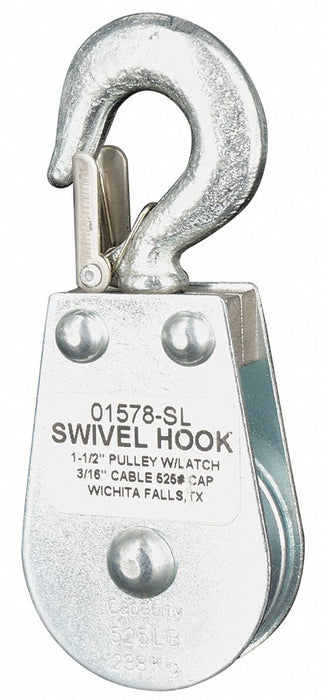Pulley Block Swivel Hook 3/16 Rope dia